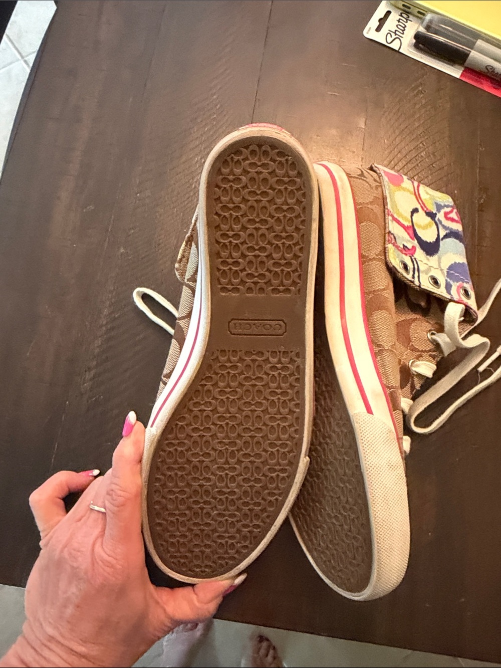 Coach Tan Signature Canvas High-Tops with Floral Accent - Picture 2 of 4